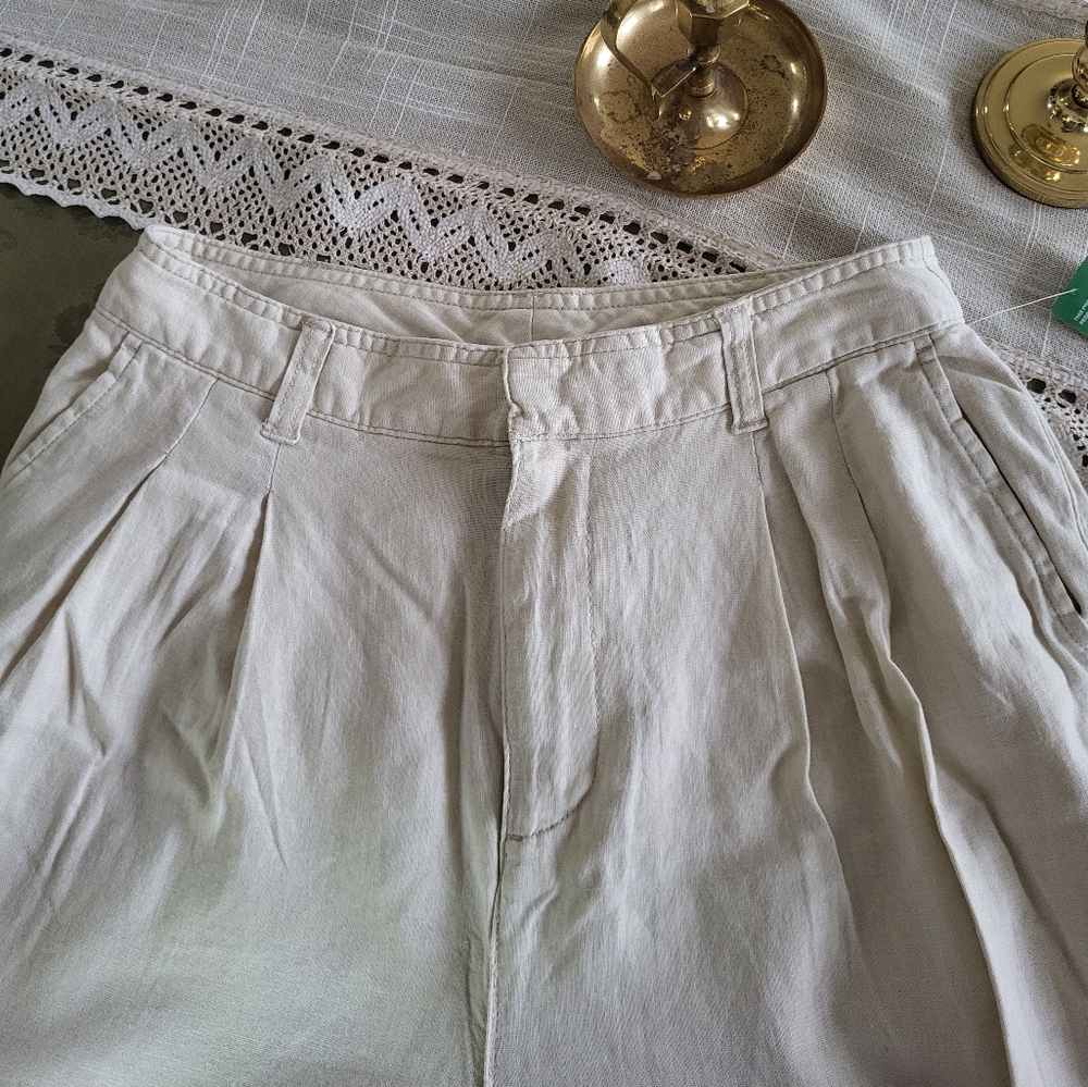 Beige Linen Wide Leg Pants - Picture 2 of 5